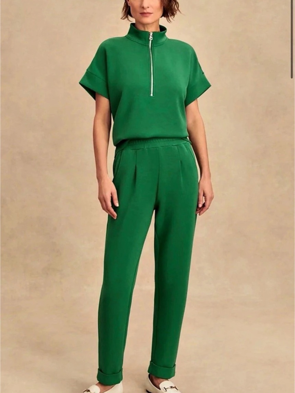 Varley DoubleSoft Ritchie Short Sleeve Sweat and Matching Pant Set Ritchie Green